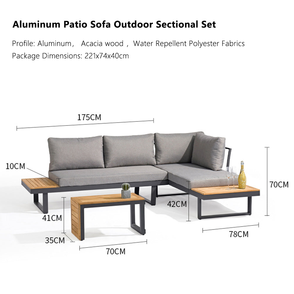 Warren Culture Outdoor Aluminum Acacia Wood Sofa 3 piece Set Application Patio Pergola
