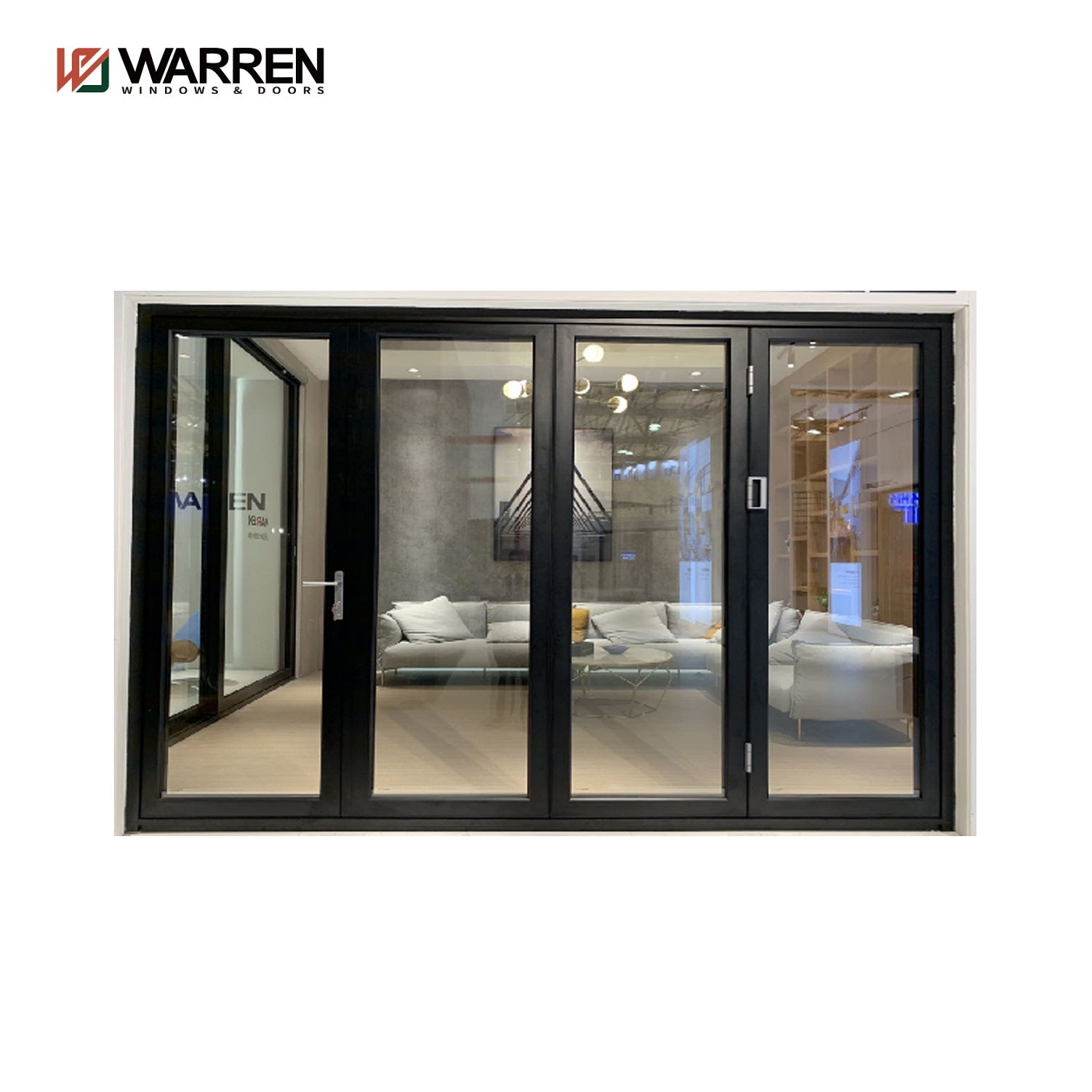 Warren black color Heat Insulation patio aluminium glazed folding doors accordion doors for sale