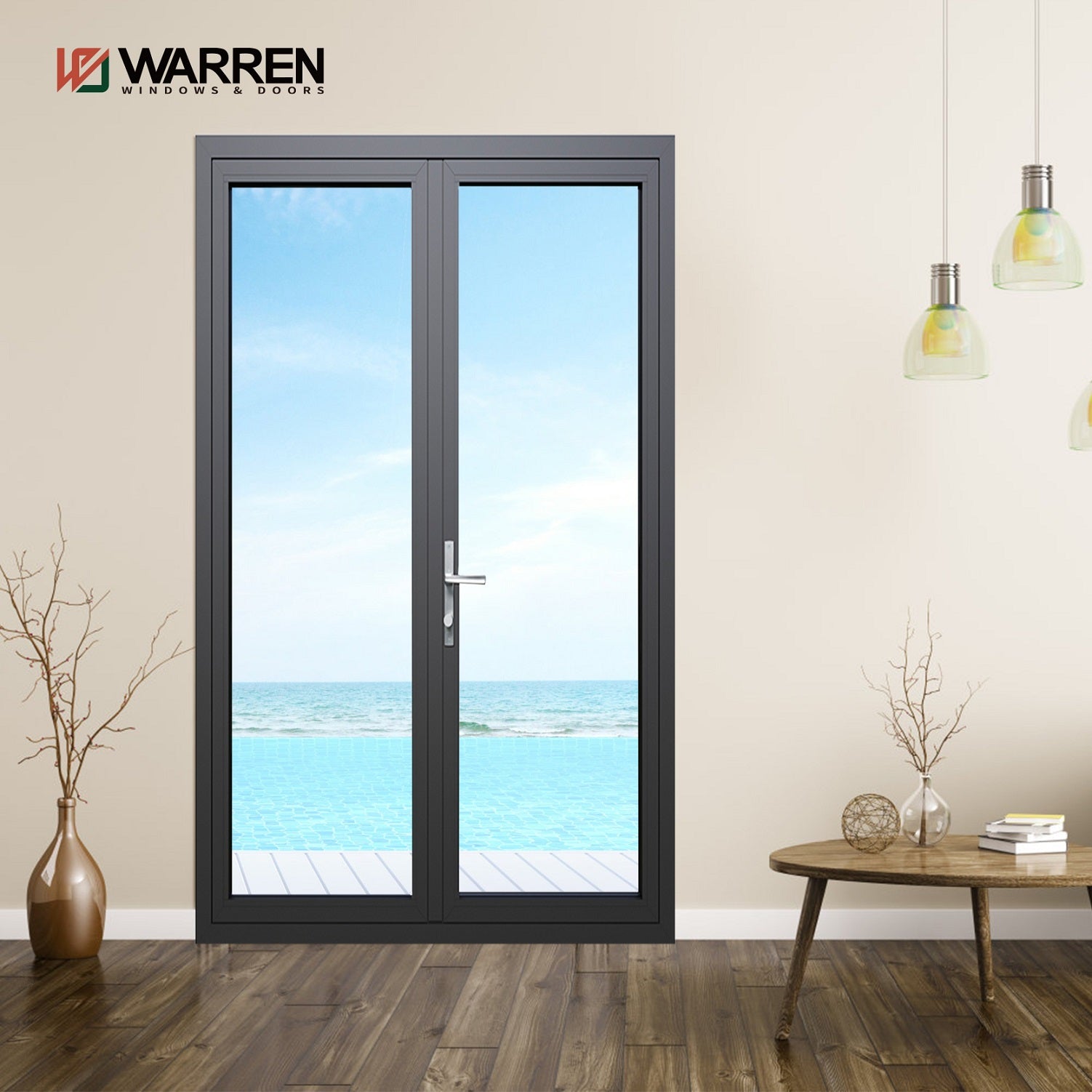 Warren Factory Sale Double Glass Heat Insulation Patio French Hinged Door Aluminum Doors