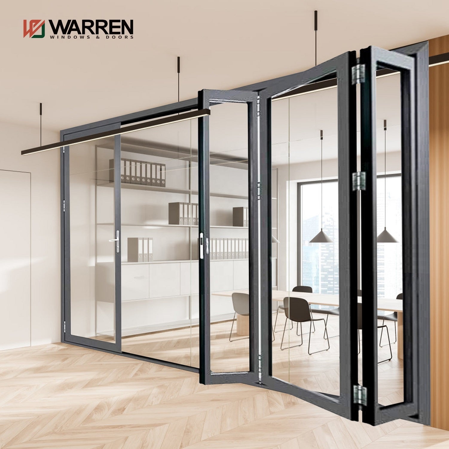 Warren Beautiful Design Aluminum Glass bifold sliding folding door tempered insulated frameless folding doors