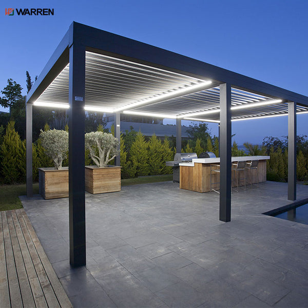 Warren black electric modern waterproof metal retractable shade pergola