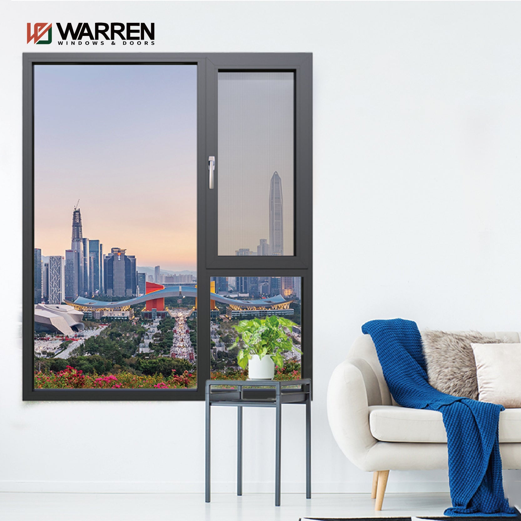 Warren New Hot Product All Houses Double Glass Aluminium Tilt Turn Windows Window With A Screen