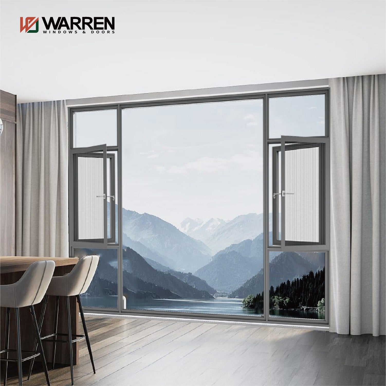 Warren Soundproof Aluminium Tempered Double Glass Screen French Casement Window Modern Aluminium Sliding Glass Windows And Doors System
