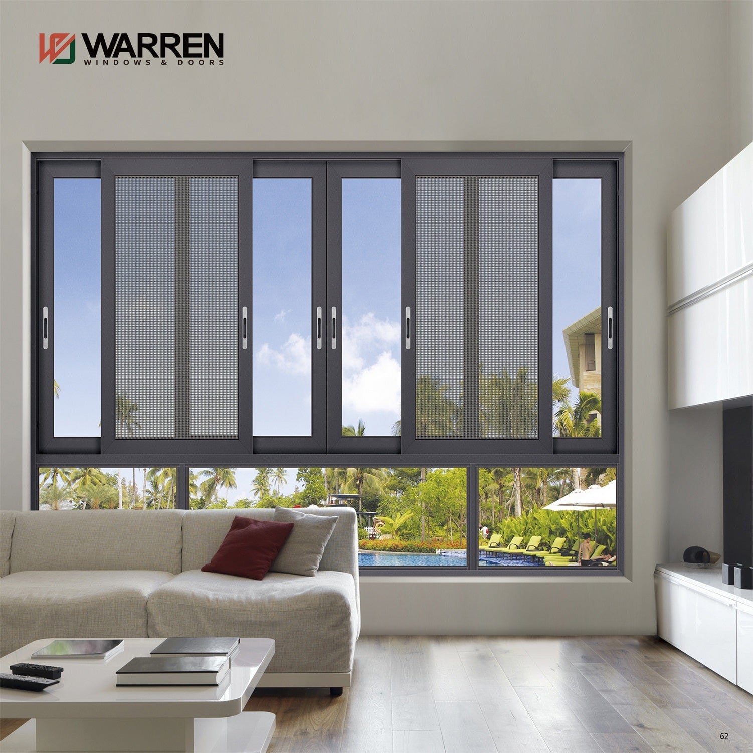 Warren 32x36 window China wholesale aluminum frame standard size grill design sliding glass window