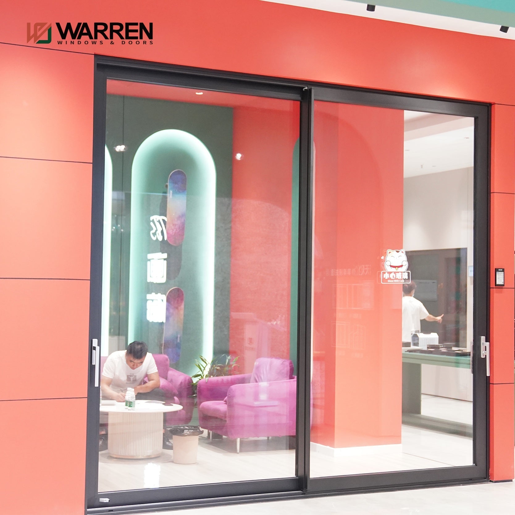 Warren 96Inch Patio Door NFRC Certifications Cheap Aluminum Heavy-duty Commercial Doors Soundproof Double Glazed Sliding Doors