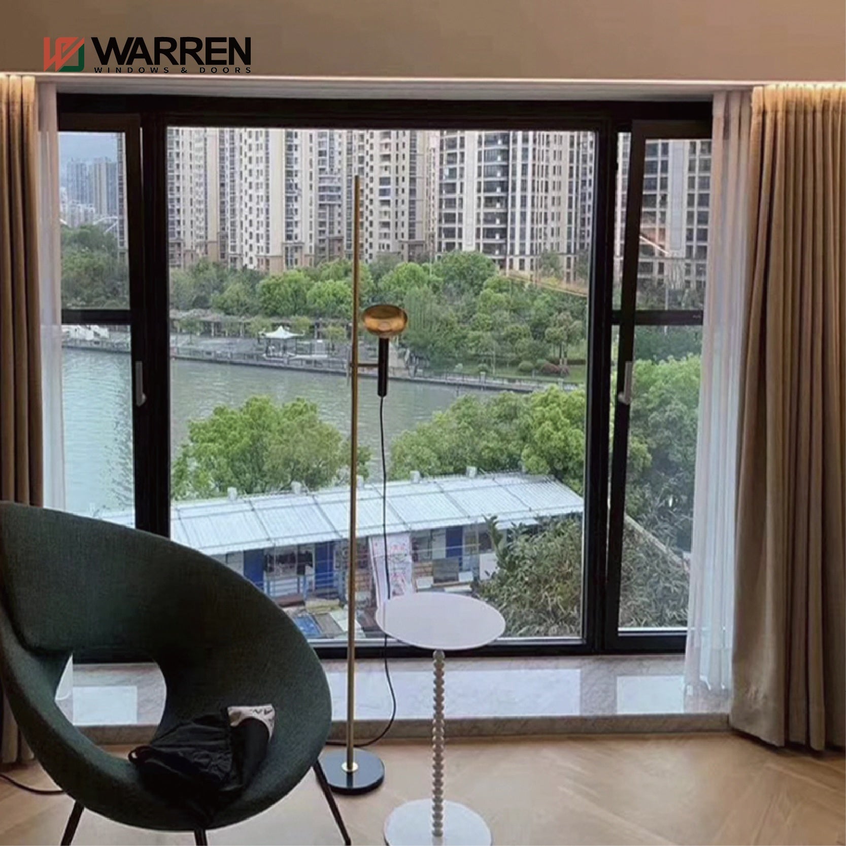 Warren China Manufacturer aluminium thermal break double glazed casement window windows with steel mesh swing hung window
