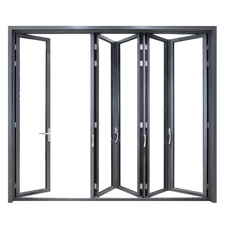 Warren China design black 127*49 door thermal break aluminium folding door double glass